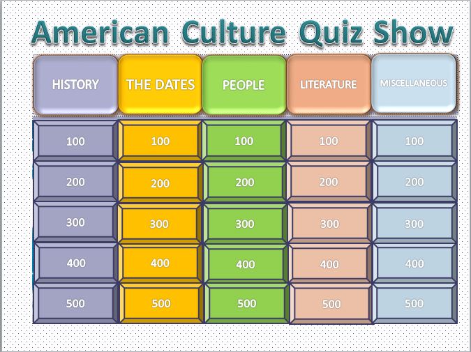 American Culture Quiz Show photocopiables